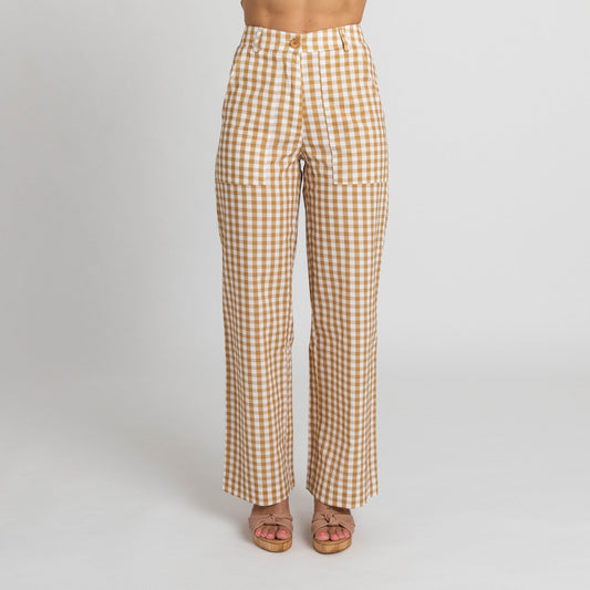 Miss Jane Wide Leg Pants Mustard Gingham