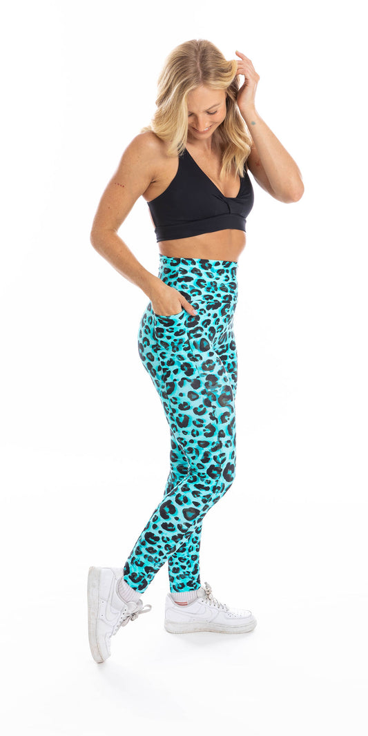 Aqua Leopard Eco Ultra High Waist Leggings with Pockets