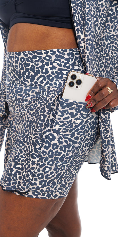 Midnight Leopard Eco Long Skort with Pockets
