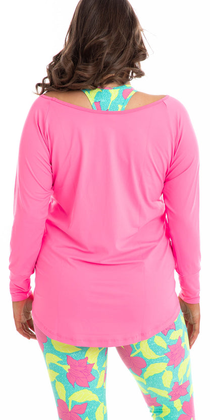 Pink Off The Shoulder Long Sleeve Tee