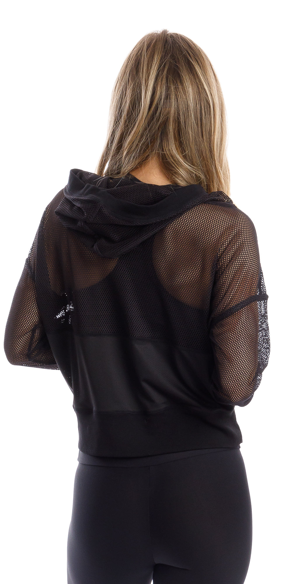 Rear view of girl in black Midnight Meshed Hoody