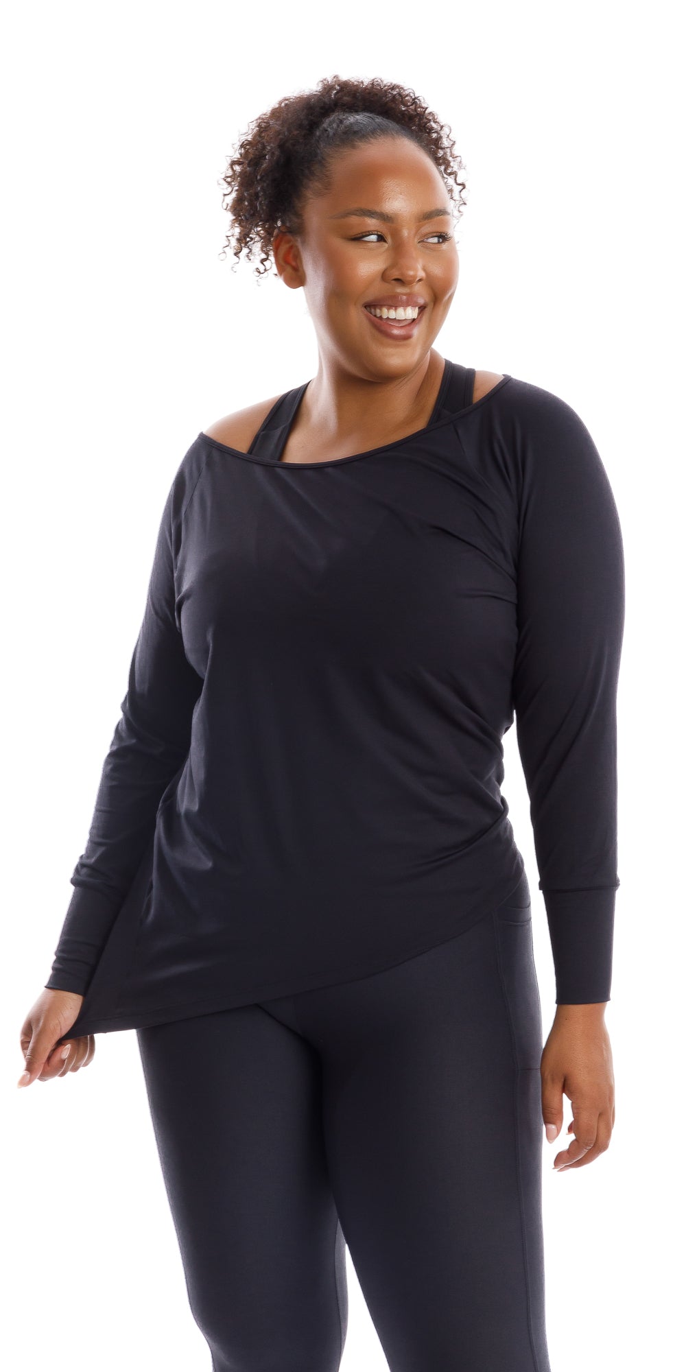 black off the shoulder long sleeve shirt