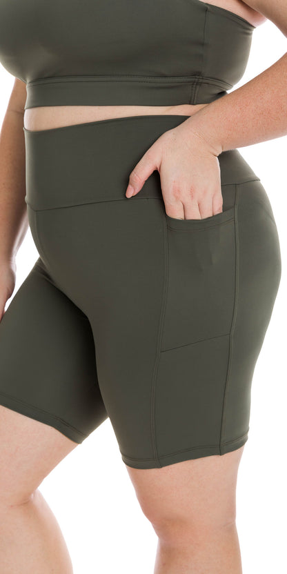 Khaki Body Luxe Midi Shorts with Pockets